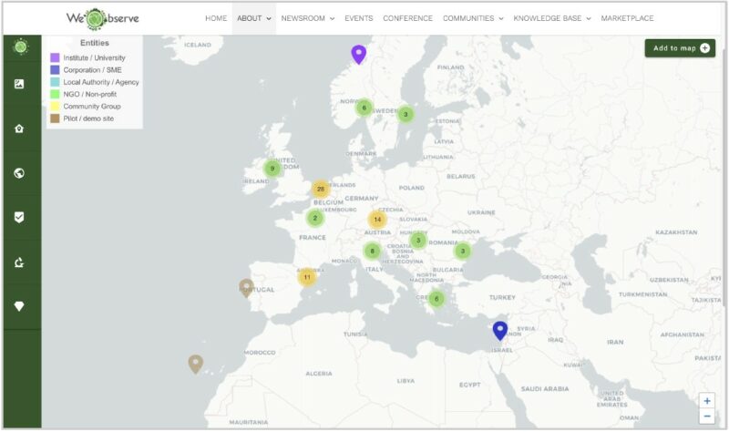 Screenshot of the CO Landscape Map on the WeObserve Knowledge Hub